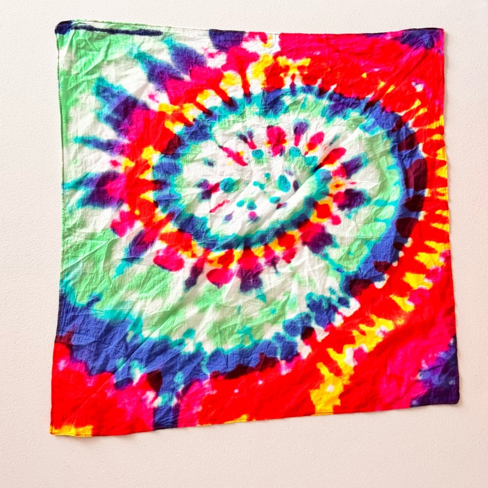 Vibrant Tie-Dye Spiral Bandana - Red, Turquoise, Yellow